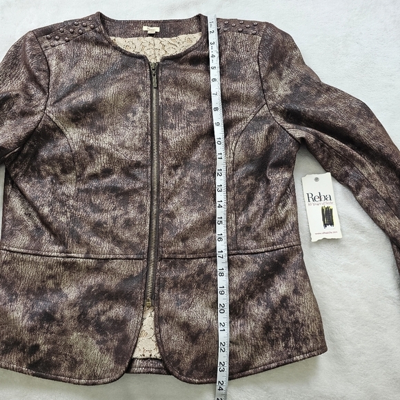NWT Reba Bronze Faux Suede Zip Jacket Lace Lined Western Moto Style Size M - Picture 7 of 11